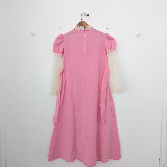 Vintage Growing Girls Dress Size 8 Pink Boho Lace Polyester Midi/Maxi Hippie - Picture 4 of 6